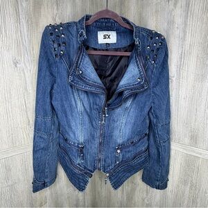 SX Denim Streetwear Moto Jacket with Studded Details